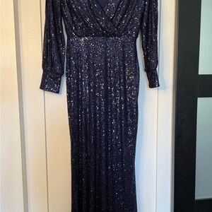 Sparkling Long Sleeve Navy Dress